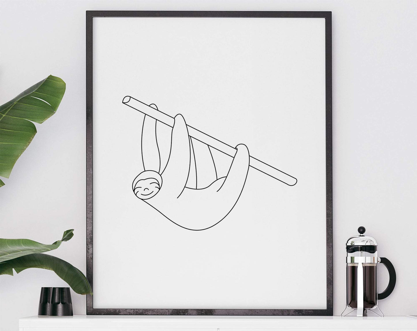 Sloth Print - Line Art Mono / Minimal Poster
