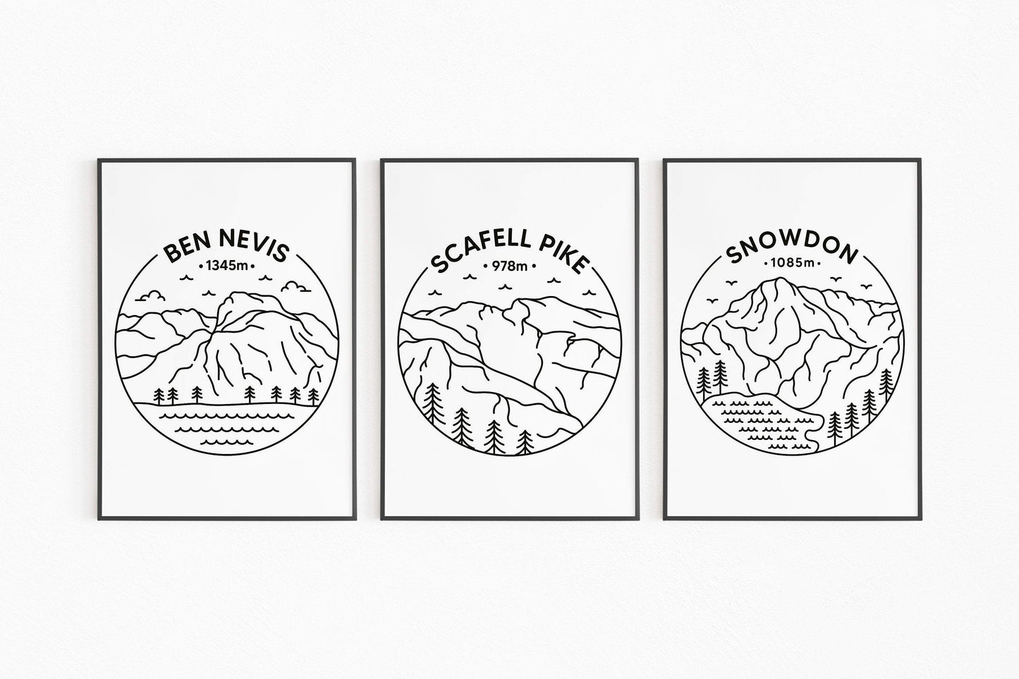 Three Peaks Challenge Print Set - Ben Nevis, Scafell Pike & Snowdon Posters