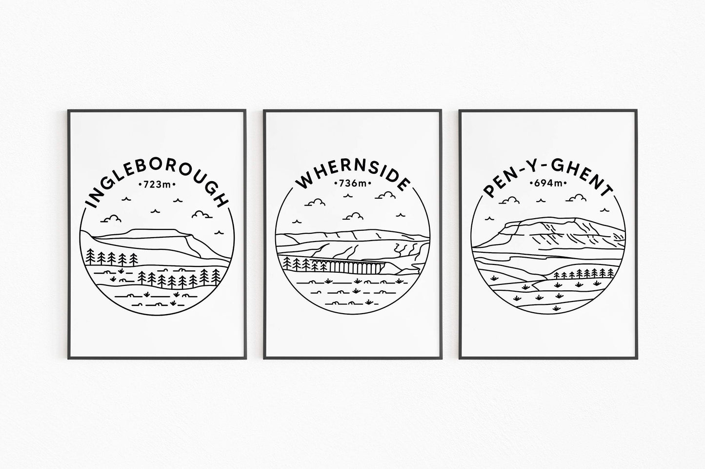 Yorkshire Three Peaks Print Set - Ingleborough, Whernside, Pen-y-ghent Yorkshire Dales Poster