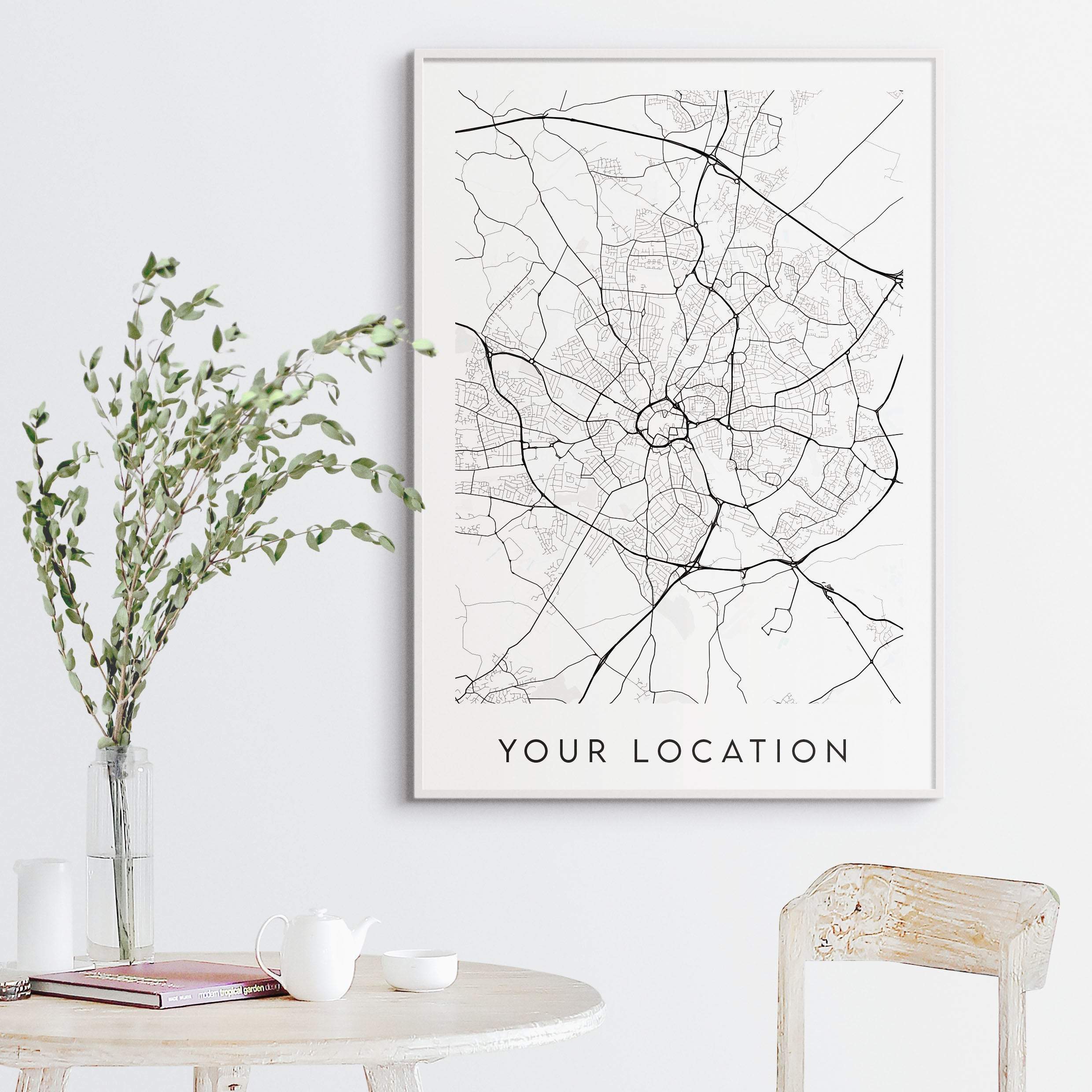 Custom Map Print - Any Location City, Town Or Village – Minimal Wall
