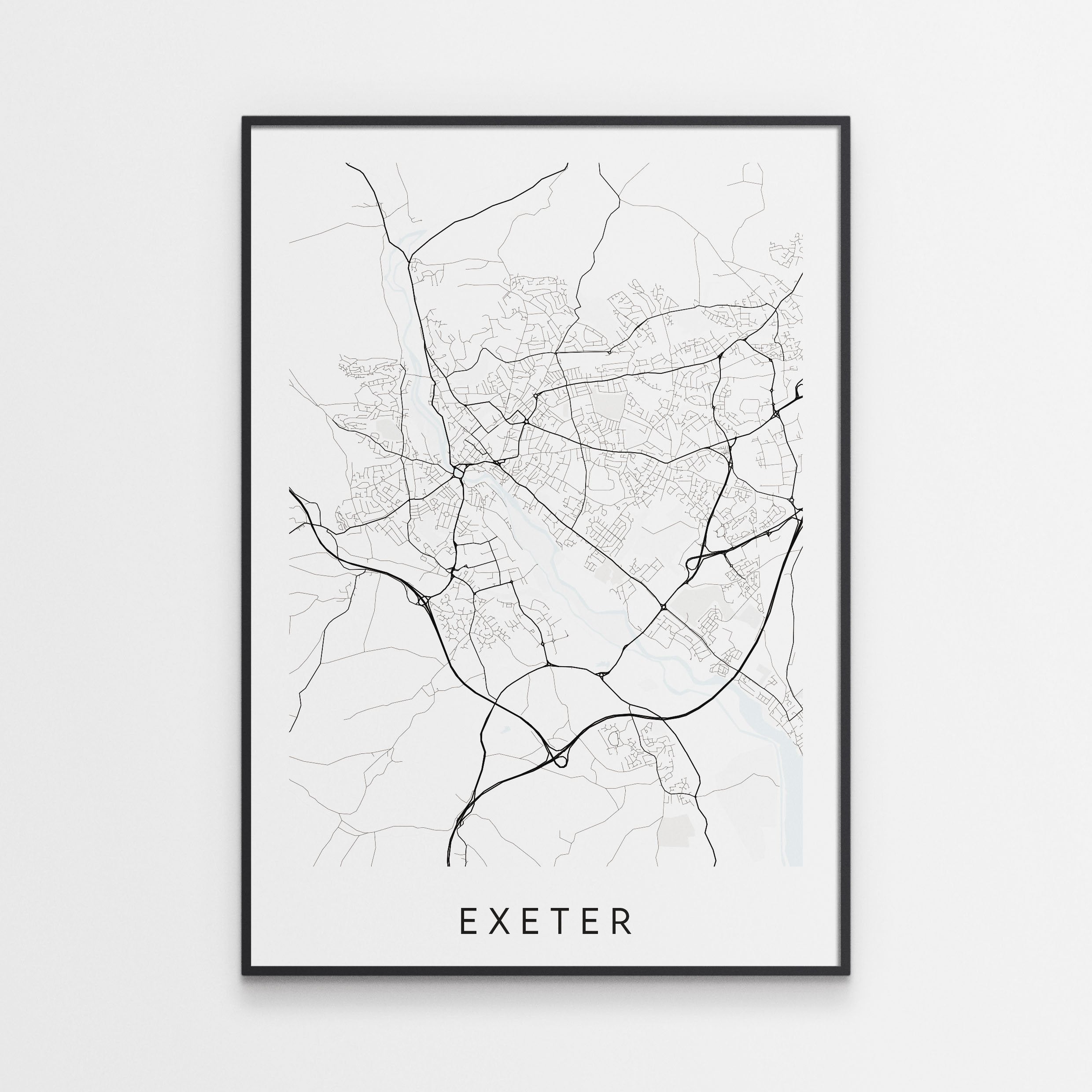 Exeter Map Shape Exeter Map Poster – Minimal Wall