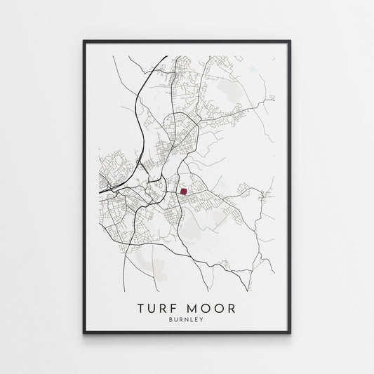Burnley FC Poster - Turf Moor Stadium Football Map